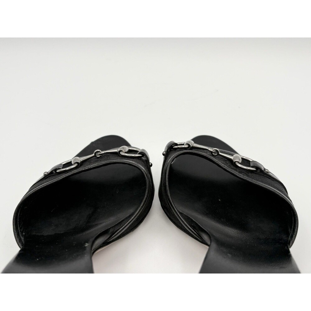 Gucci Black Leather Mules Canvas GG Logo Silver Horsebit Heels Y2K Size EU 35.5 - Picture 9 of 14